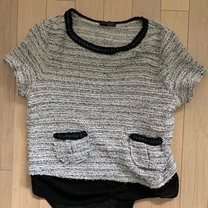 Zara Tweed  Blouse Top Black and White